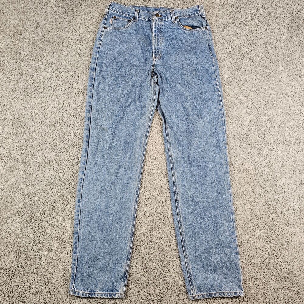 Carhartt Jeans Mens 34x35 Blue Denim Relaxed Taper Distress Work B17 Stone Wash